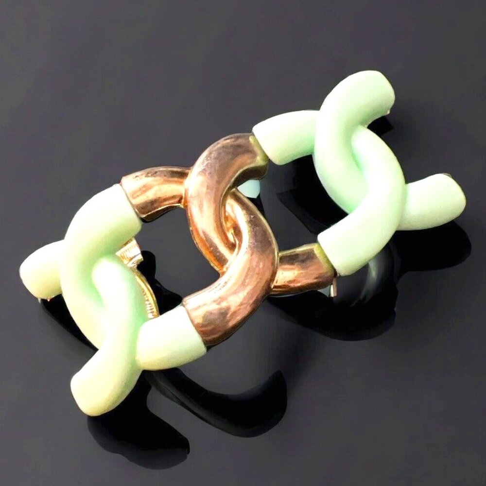 Seafoam Green & Silver Large Link Stretchy Bracelet